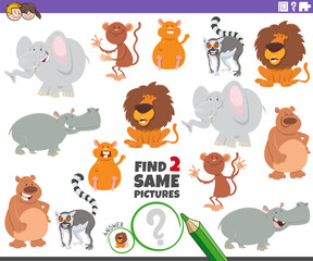 find two same cartoon animal characters activity