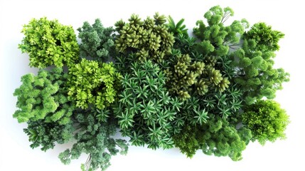 Obraz premium Top view of bushes and trees isolated on white, Generative AI