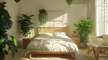 A bedroom with a white bed, a white dresser, and a white chair