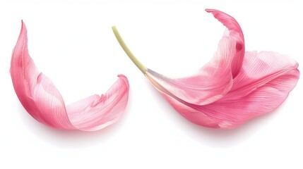 Pink tulip petals swirling in a half moon shape set against a pure white backdrop