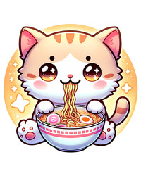 Kawaii Cat Ramen Anime Eating Cute Noodles
