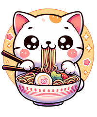 Kawaii Cat Ramen Anime Eating Cute Noodles