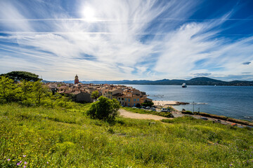 View to Saint-Tropez with grass in front