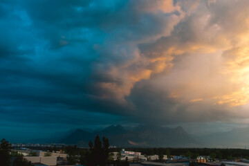 Mountains above Antalya in Turkey. Clouds and storm over the mountains in Antalya.