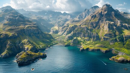 Aerial view of Kolgrafarfjordur fjord in Snaefellsnes with mountainous landscapes and clear blue waters. - Powered by Adobe