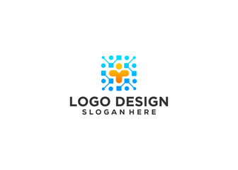 Obraz premium Pixel Health logo design, Medical connection logo design, Technology logo template