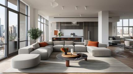 Luxurious Apartment Interior with Modern Furnishings and Large Windows