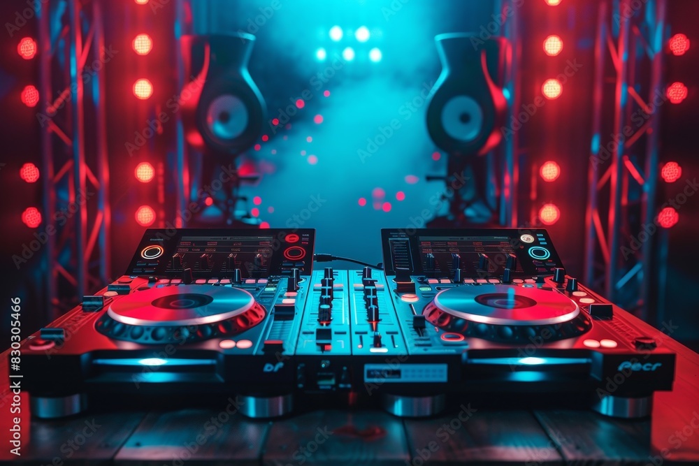 Aufkleber A DJ set up in front of a glowing red light, creating a vibrant and energetic atmosphere for the party. Generative AI