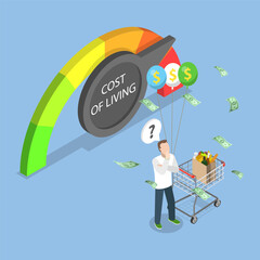 3D Isometric Flat Vector Illustration of Inflation, Consumer Price Index Growth, Financial Crisis