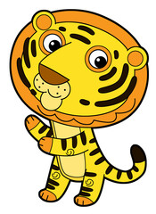 cartoon scene with happy and funny young cat tiger like kindergarten kid or child having fun isolated background illustration