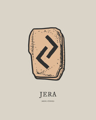 Jera rune. Ancient Scandinavian alphabet carved on stone. Ancient mystical and sacred symbols. Vector isolated illustration.