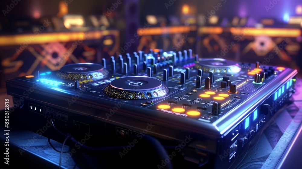Aufkleber a dj controller sits majestically on a table, casting colorful lights onto the surroundings, ready t