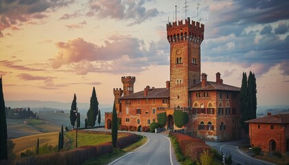 Obraz premium Centuries old tower offering panoramic views of the countryside, weathered by time