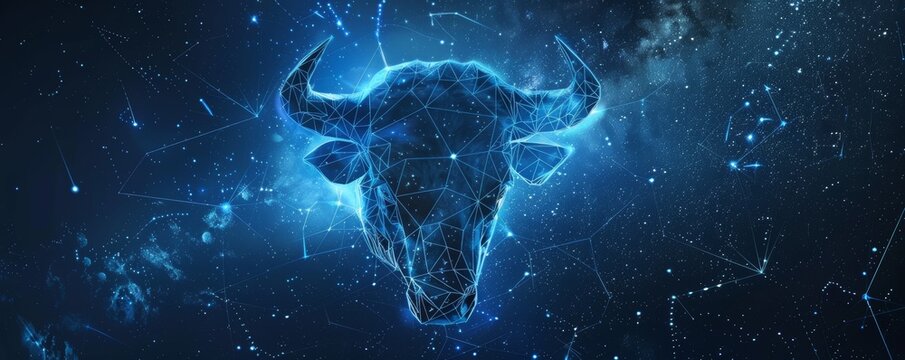 Striking digital image of Taurus constellation bull with geometric star patterns