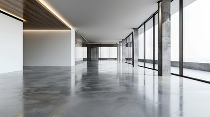 sleek polished concrete floor reflecting modern minimalist interior design 3d rendering