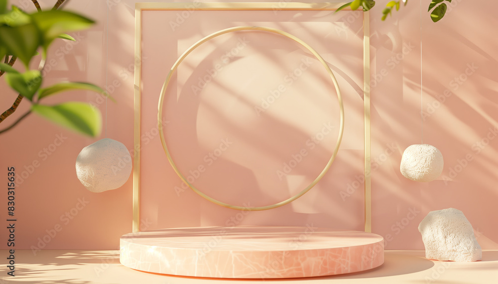 Poster podium and abstract geometric 3d rendering with open space for children or baby products. includes 3