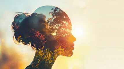 Double Exposure of Woman's Silhouette and Nature
