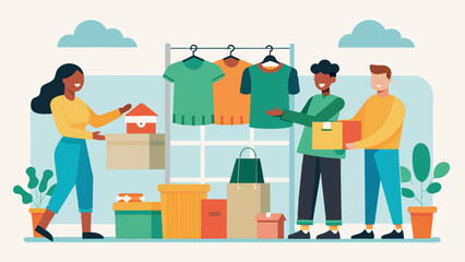 A local clothing boutique donates some leftover inventory to the swap giving participants access to highquality items they may not have been able to afford otherwise.. Vector illustration