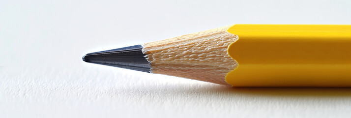 Fototapeta premium Close up of part of yellow pencil on a white background