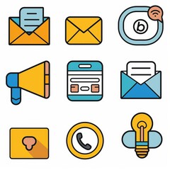 Communication icons: email, chat, phone call, and speaker