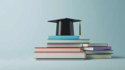 Books and mortarboard hat - minimalistic concept of education and knowledge