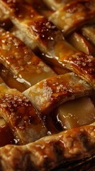 A apple pie close up, food design, dynamic, dramatic compositions, with copy space.