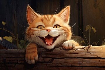 Joyous Cartoon Cat on in a Forest