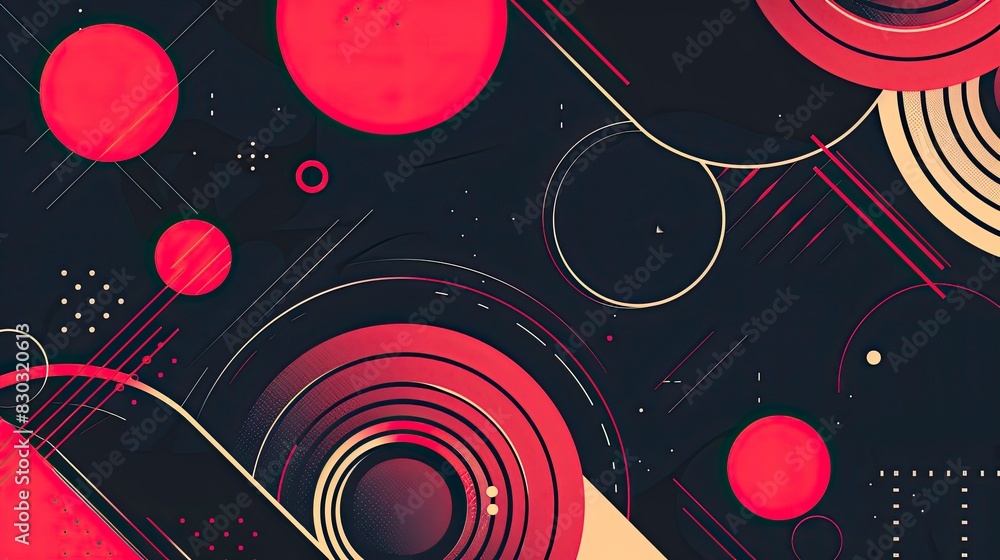 Wall mural a black and red background with a lot of circles and a red circle in the middle