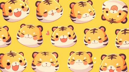 The cute tiger is portrayed as an adorable and flat kawaii icon