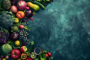 Organic Food Concept: Fresh Vegetables and Fruits Image with Copyspace