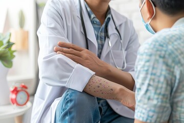 doctor examining patients skin disease in medical office allergy treatment concept