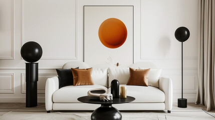 Art Home. Contemporary Interior with white sofa and painting