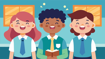 Fototapeta premium Even groggyeyed students perk up at the sound of the morning announcements knowing they will be greeted with a warm and cheerful message.. Vector illustration