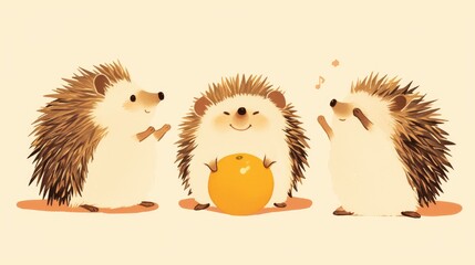 A cute and humorous 2d illustration featuring three tiny hedgehogs It can be easily recolored or resized without any loss in quality