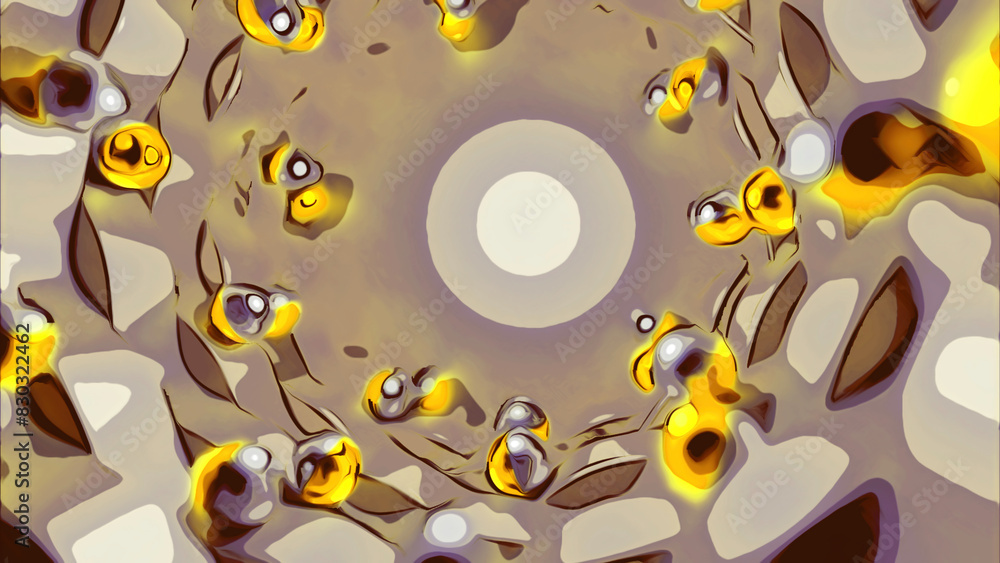 Poster sci fi background with technological tunnel. design. rolling tiny colorful spheres around the uneven