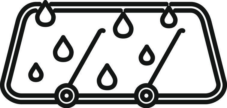 recommend clip art: Black and white line art icon depicting a car's windshield wiper fluid reservoir with water drops