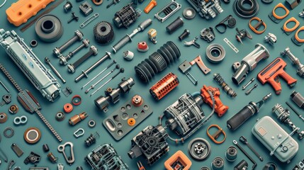 A pile of old car parts with a lot of yellow and black pieces