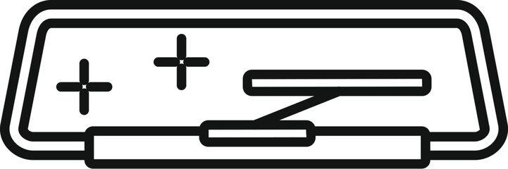 Obraz premium Simplified black line drawing of a car's interior rearview mirror, isolated on white background