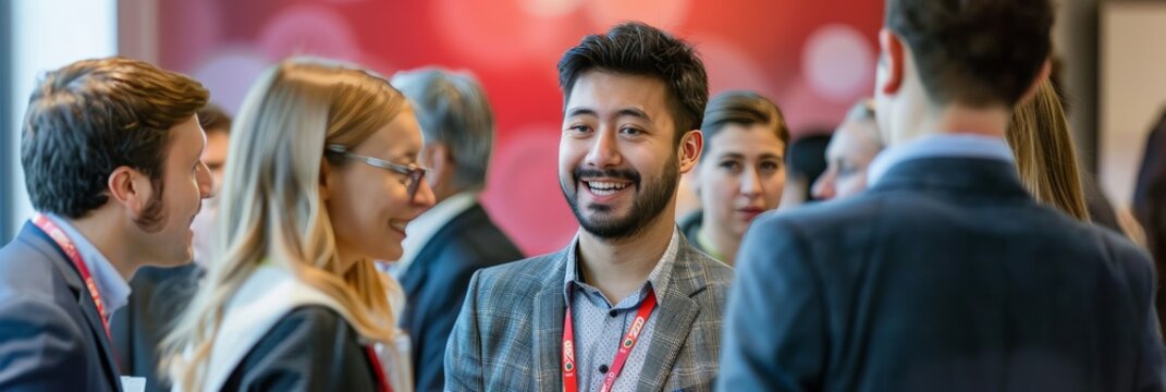 Professionals connect at corporate networking event.
