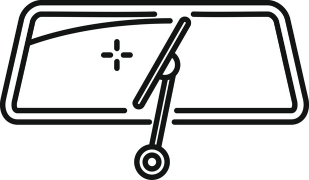 recommend clip art: Simplified black outline icon of a windshield wiper on a car's windshield, isolated on white