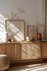 Contemporary modern home space, clean minimalist interior, frame mockup, 3d rendering
