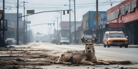 Remnants of Wildlife Paint a Grim Picture on Desolate City Streets. Concept Wildlife Conservation, Urban Landscapes, Environmental Impact, Animal Habitats, City Biodiversity
