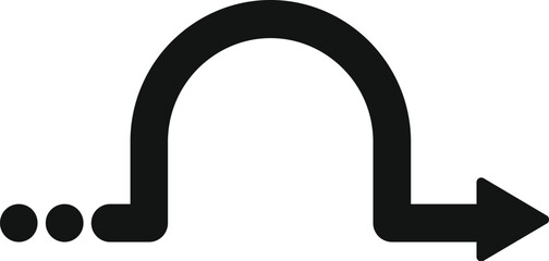 Simple black curved arrow with three trailing dots, suggestive of motion or return, isolated on a white backdrop