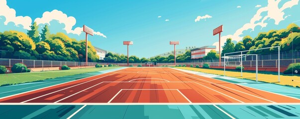 Vibrant pop-art style illustration of an empty school sports court