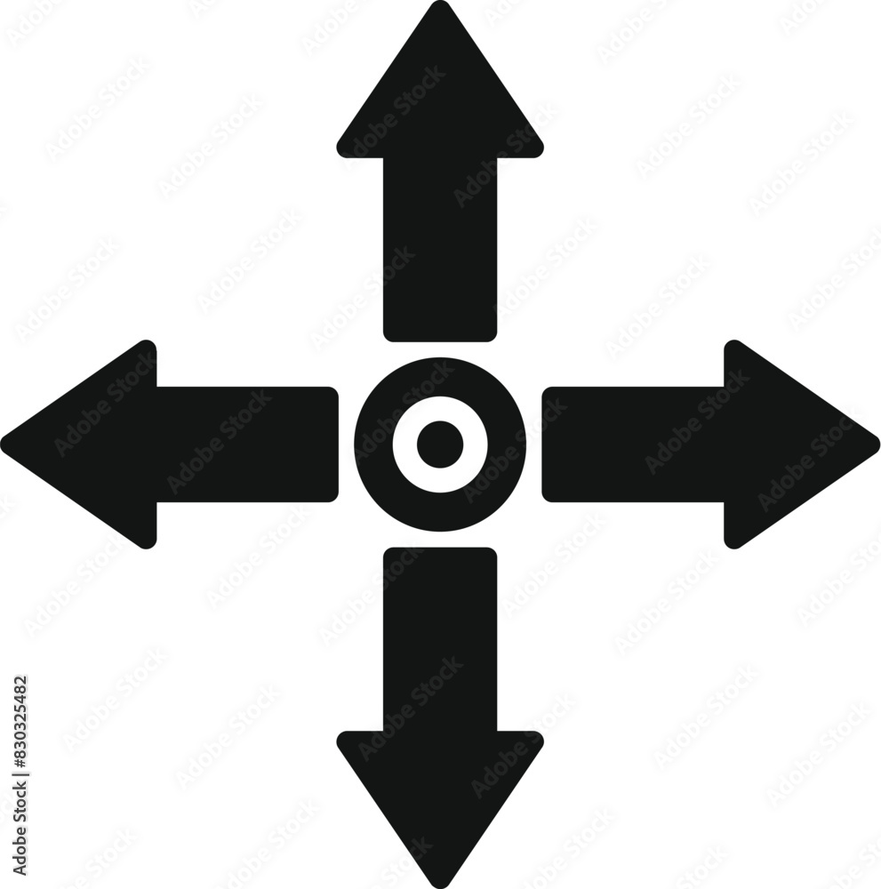 Poster black fourarrow directional icon pointing in up, down, left, and right directions for navigation and