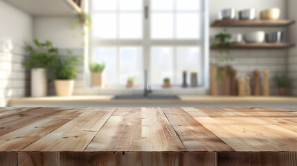 kitchen interior with empty wooden table 
