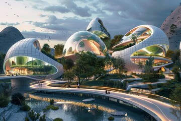 Sustainable Futuristic Architecture: Modern Eco-Friendly Buildings in a Green Urban Landscape