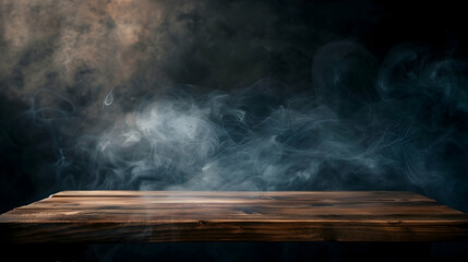 empty wooden table with smoke 