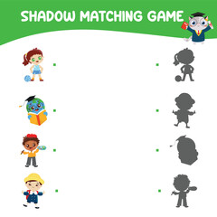 Matching shadow game for children. Find the correct shadow. Worksheet for kid. Printable activity page for kids