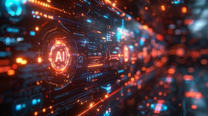 Obraz premium Advanced AI technology interface with futuristic digital elements
